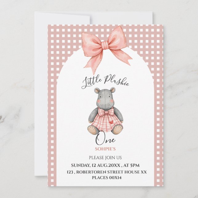 invitación de cumpleaños uno peludito rosa (Anverso)