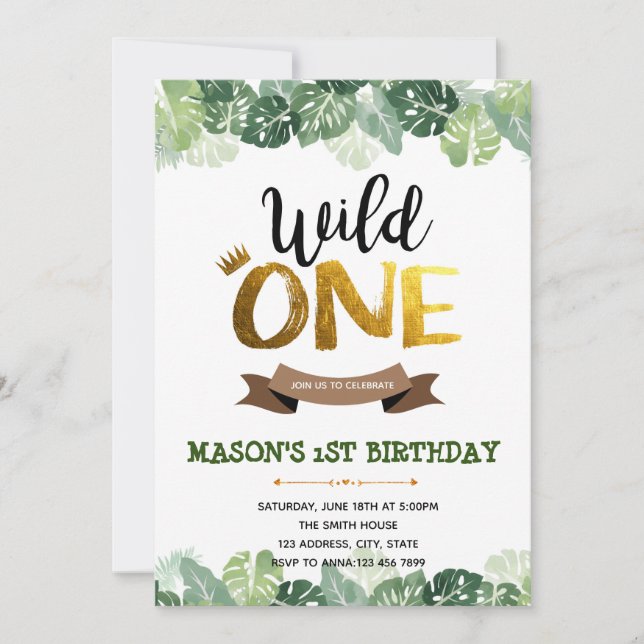 invitación de cumpleaños uno salvaje de la selva (Anverso)