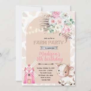 invitación de cumpleaños vaca boho