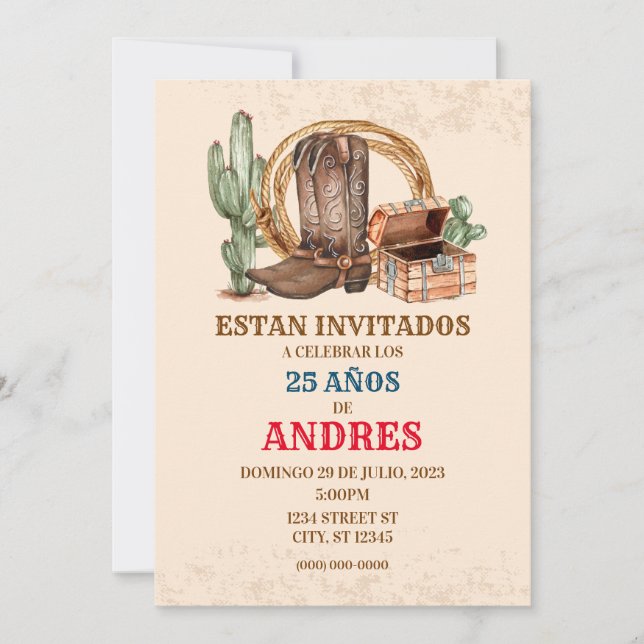 INVITACION DE CUMPLEANOS VAQUERO-FIESTA VAQUERA (Anverso)