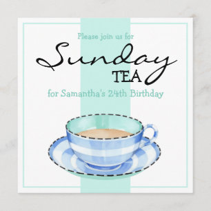 Invitación de cumpleaños verde azul blanco teacup