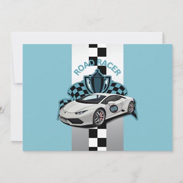 Invitación de cumpleaños verde, blanco y negro de  (Anverso)