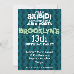 Invitación de cumpleaños verde del inodoro Skibidi