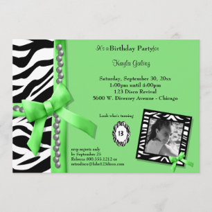 Invitación de Cumpleaños Verde Lima y con Rayas de