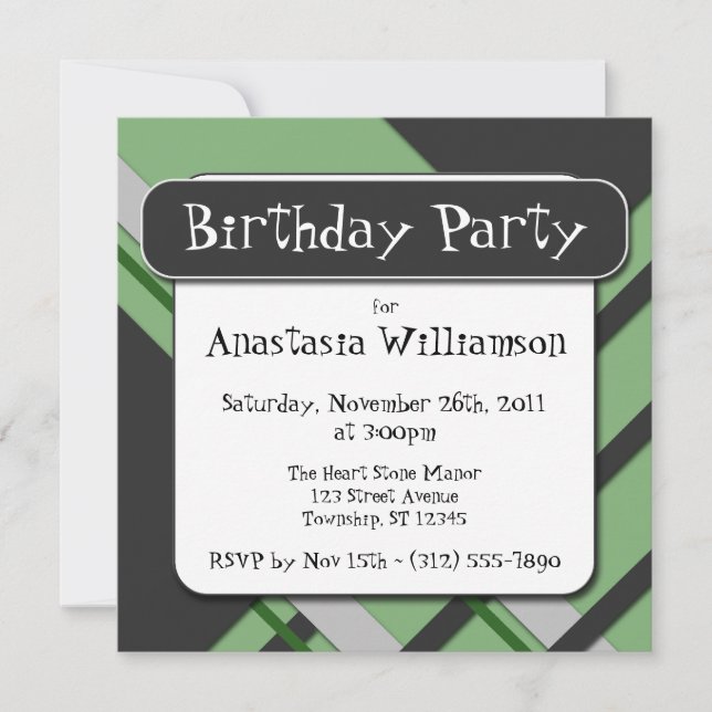 Invitación de cumpleaños verde medio-saboreado (Anverso)