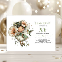Invitación de cumpleaños verde polvoriento de niña