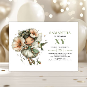 Invitación de cumpleaños verde polvoriento de niña