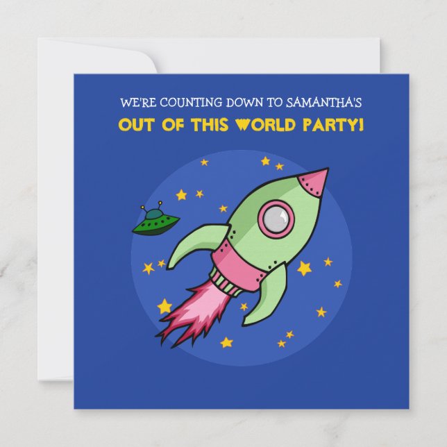 Invitación de cumpleaños verde rosado (Anverso)