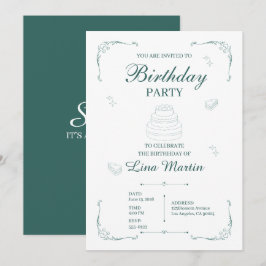 Invitación de cumpleaños verde salvia oscura