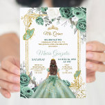 Invitación de cumpleaños verde y blanco de mis Qui<br><div class="desc">Mis Quince Sage Invitación de cumpleaños Verde y Blanco Mis Quince Anos,  15 cumpleaños</div>