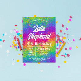 Invitación de cumpleaños vibrante con efecto tie-d
