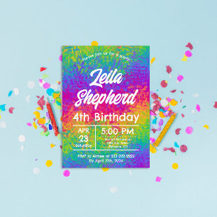 Invitación de cumpleaños vibrante con efecto tie-d