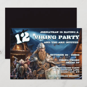 Invitación de cumpleaños vikinga niños guerrero y