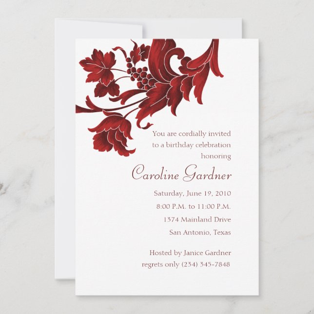 Invitación de cumpleaños Vintage Damask Motif (Anverso)