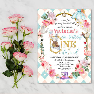 Invitación de cumpleaños vintage de Alicia en el P