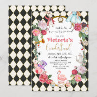 Invitación de cumpleaños vintage de Alicia en el P