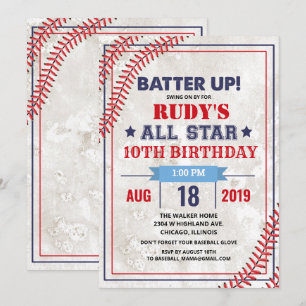 Invitación de cumpleaños vintage de béisbol para c