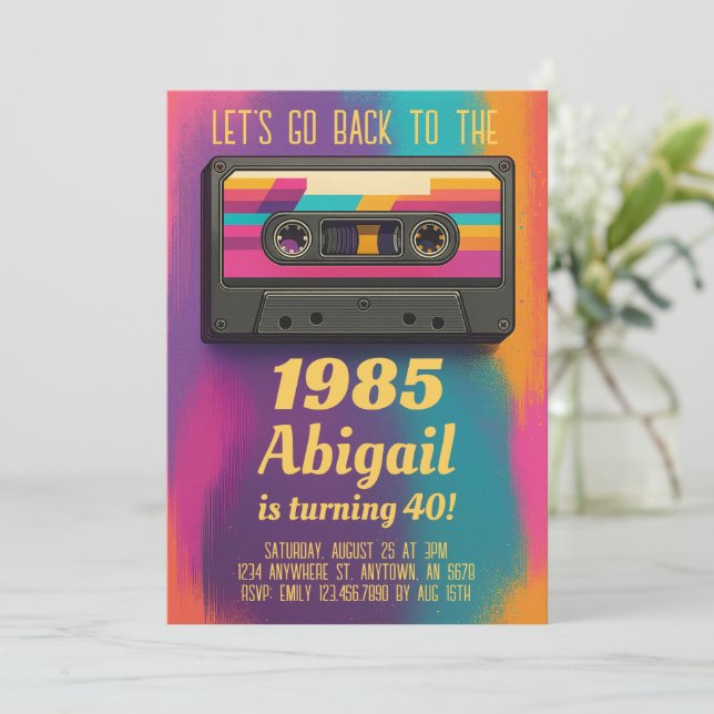 Invitación de cumpleaños vintage de regreso a los  (Anverso de pie)