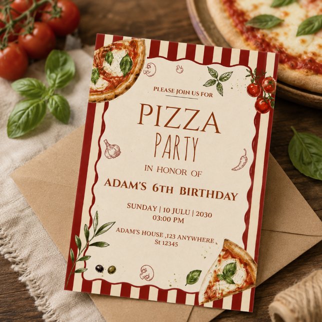 Invitación de cumpleaños vintage Fiesta de Pizza (Subido por el creador)