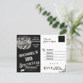 Invitación de cumpleaños vintage negro y blanco
