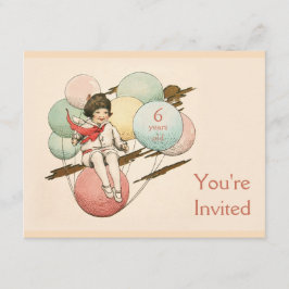 Invitación de cumpleaños vintage niña en globos