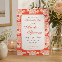 Invitación de cumpleaños vintage rosa coral peonía