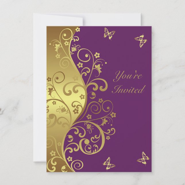Invitación de cumpleaños: Violeta roja y Swirls de (Anverso)
