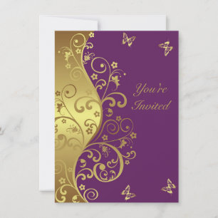 Invitación de cumpleaños: Violeta roja y Swirls de