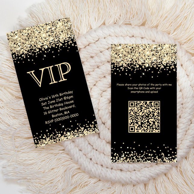 Invitación de cumpleaños VIP negra Código QR Compa (Subido por el creador)