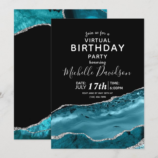 Invitación de cumpleaños virtual de Agate verde az (Anverso / Reverso)