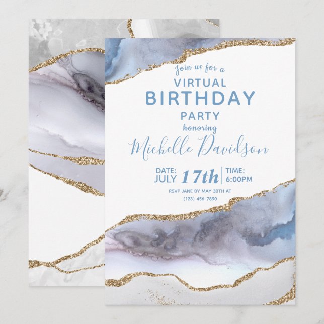 Invitación de cumpleaños virtual de Blue & Gold Ag (Anverso / Reverso)
