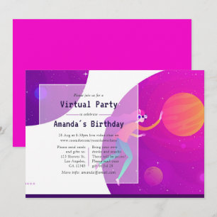Invitación de cumpleaños virtual de color rosa int