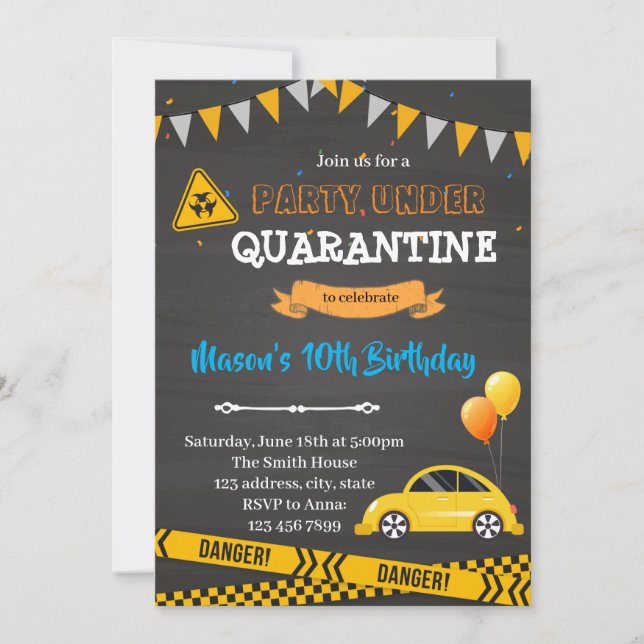 Invitación de cumpleaños virtual de cuarentena (Anverso)