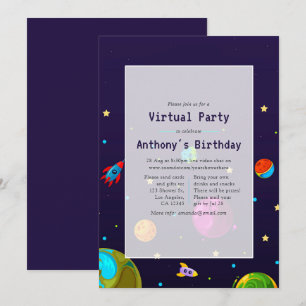 Invitación de cumpleaños virtual espacial