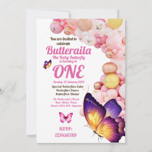 Invitación de cumpleaños Volante mariposa Bebé Ros