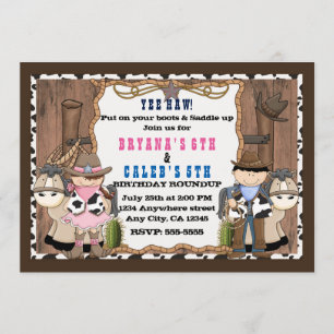 Invitación de cumpleaños western de vaquero y vaqu