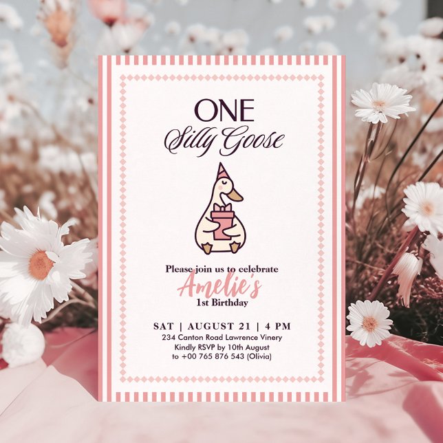 Invitación de Cumpleaños Whimsical One Silly Goose (Subido por el creador)