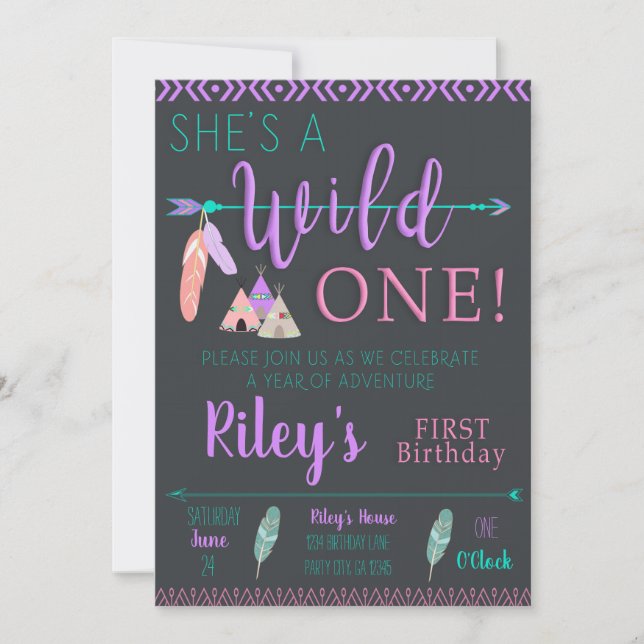 Invitación de cumpleaños Wild One (Anverso)