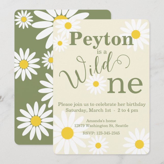 Invitación de cumpleaños Wild One Daisy (Anverso / Reverso)