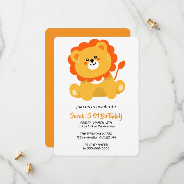 Invitación de cumpleaños Wild One, León 1er cumple (Anverso/Reverso In Situ)