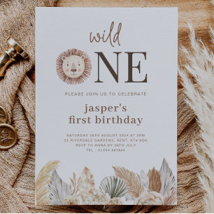 Invitación de cumpleaños Wild One Neutral Leaves