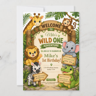 Invitación de cumpleaños Wild One Safari | Cute Ju