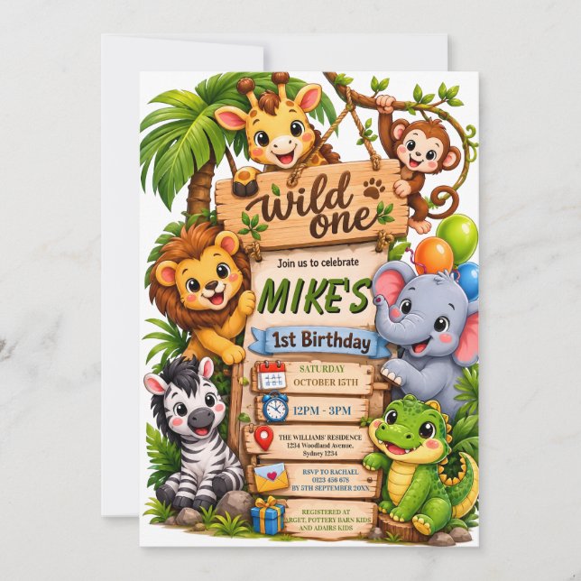 Invitación de cumpleaños Wild One Safari | Cute Ju (Anverso)