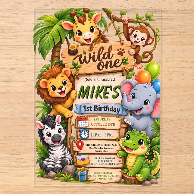 Invitación de cumpleaños Wild One Safari | Cute Ju (Anverso)