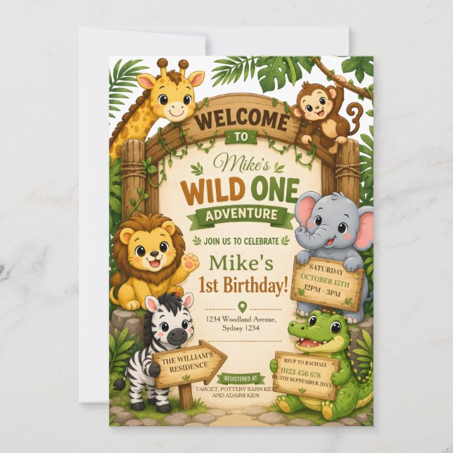 Invitación de cumpleaños Wild One Safari | Cute Ju (Anverso)