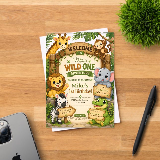Invitación de cumpleaños Wild One Safari | Cute Ju (Insitu (Tarjeta de Invitación))