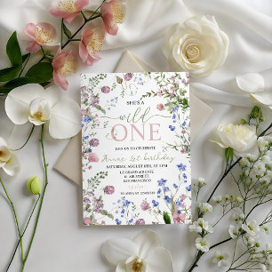 Invitación de cumpleaños Wild One Wildflower 1st