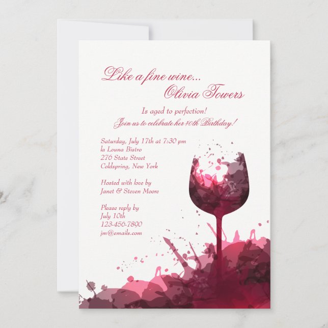 Invitación de cumpleaños Wine Splash 2 (Anverso)