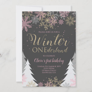 Invitación de cumpleaños Winter ONEderland Rosa