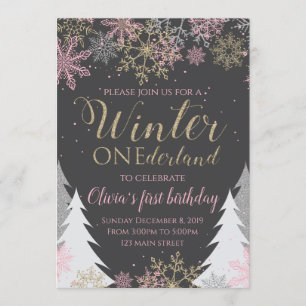 Invitación de cumpleaños Winter ONEderland Rosa
